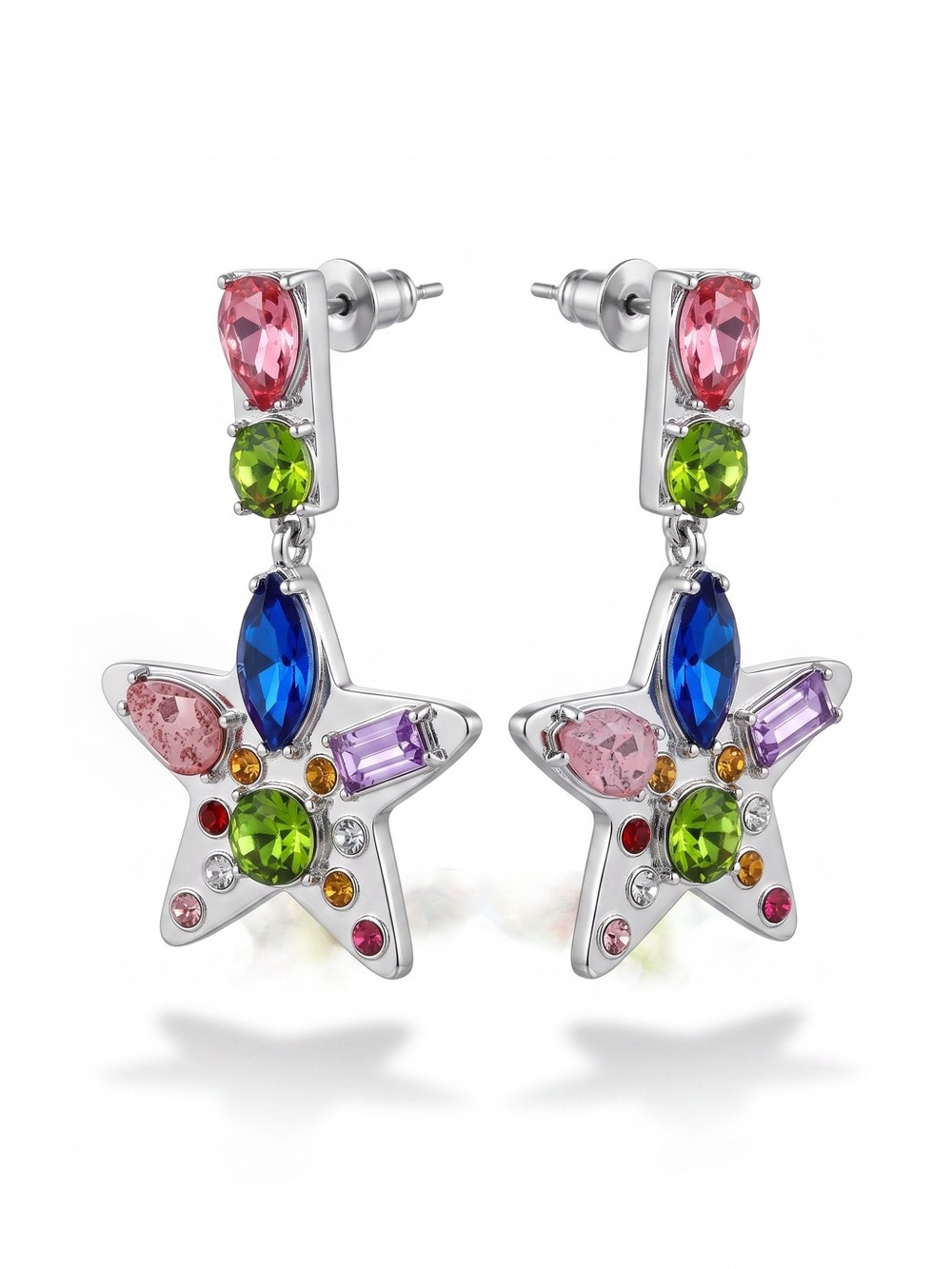 NWT Free People Nancy Ann Star multi Gem stone Silver Earrings - Picture 3 of 9
